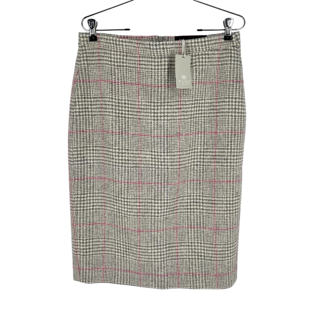 PURE Collection Pencil Skirt Womens Size 6 Ivory Gray Glen Plaid Wool by Moon